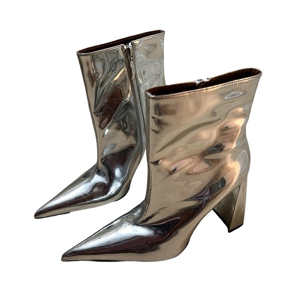 AREA NYC “A” HEEL Leather PVC Metallic Mid Calf Boot Silver Sz 40 - Picture 4 of 7